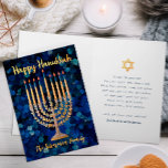 Gold Menorah Hanukkah Holiday Kaart<br><div class="desc">Vier het seizoen met deze prachtige Chanoeka-vakantiepas, met een stralende gouden menora tegen een rijke bloemenachtergrond van de marine-waterverf. Het glinsterende kaarslicht en gouden script voegen warmte en elegantie toe, terwijl de binnenkant ruimte biedt voor een oprechte persoonlijke boodschap. Ideaal voor het verzenden van zegeningen van vrede, vreugde en licht...</div>