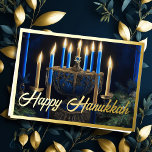 Gold Menorah Happy Chanoeka Folie Feestdagenkaart<br><div class="desc">Goldl Menorah Happy Chanoeka</div>