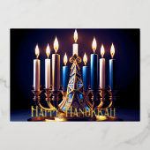 Gold Menorah Happy Chanoeka Folie Feestdagenkaart (Voorkant)