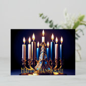 Gold Menorah Happy Chanoeka Folie Feestdagenkaart (Staand Voorkant)