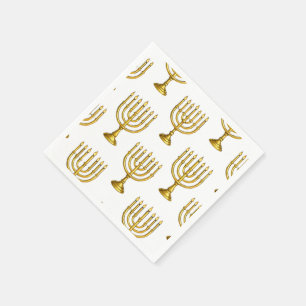 Gold Menorah Pattern Hanukkah Napkins Servet