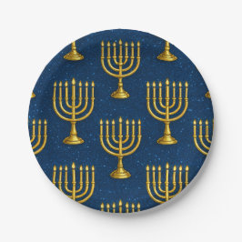 Gold Menorah Pattern Hanukkah Papieren Bordje