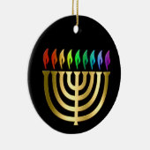 Gold Menorah Rainbow Flames Hanukkah Ornament (Rechts)