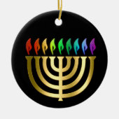 Gold Menorah Rainbow Flames Hanukkah Ornament (Voorkant)