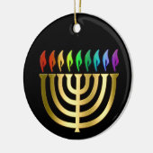 Gold Menorah Rainbow Flames Hanukkah Ornament (Links)