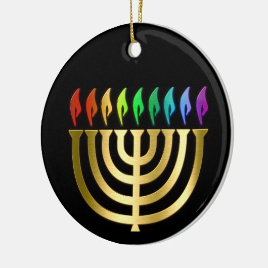 Gold Menorah Rainbow Flames Hanukkah Ornament (Links)