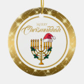 Gold Menorah Santa Chanoeka Merry Chrismukkah Keramisch Ornament (Voorkant)