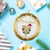 Gold Menorah Santa Chanoeka Merry Chrismukkah Keramisch Ornament