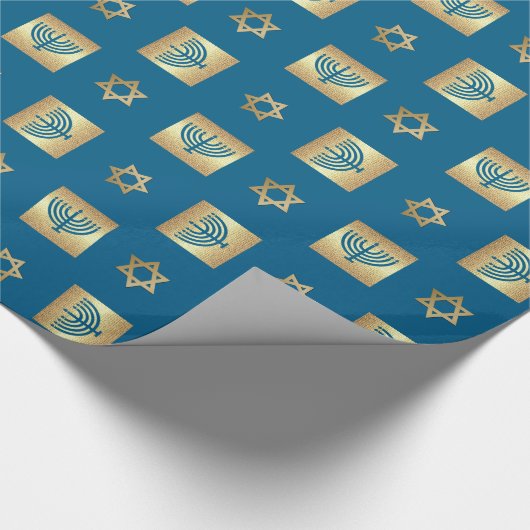 Gold Menorah & Star van David Jewish Feestdagen Cadeaupapier (Hoek)