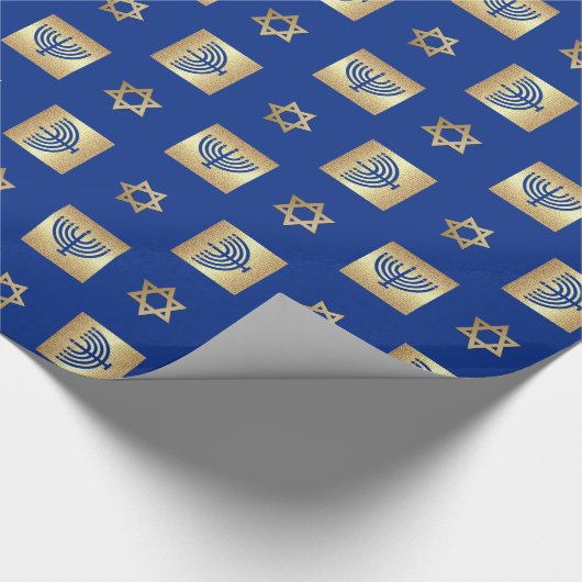 Gold Menorah & Star van David Jewish Feestdagen Cadeaupapier (Hoek)