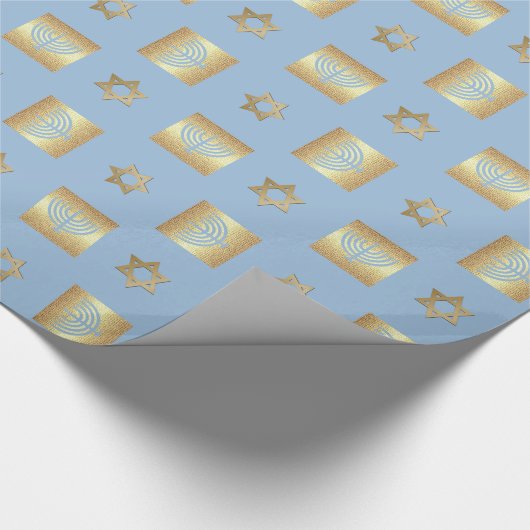 Gold Menorah & Star van David Jewish Feestdagen Cadeaupapier (Hoek)