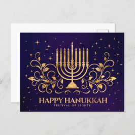Gold Menorah Swirl Ornament Happy Hanukkah Briefkaart