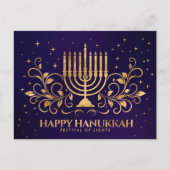 Gold Menorah Swirl Ornament Happy Hanukkah Briefkaart (Voorkant)