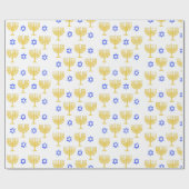 Gold Menorahs + Blue Stars Cadeaupapier (Vlak)
