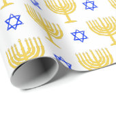 Gold Menorahs + Blue Stars Cadeaupapier (Rol Hoek)