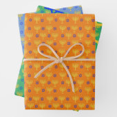 Gold Menorahs + Blue Stars Wrapping Paper Sheets (In situ)