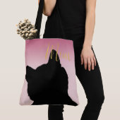 Gold Meow Kat blauw roze ombre Tote Bag (Dichtbij)