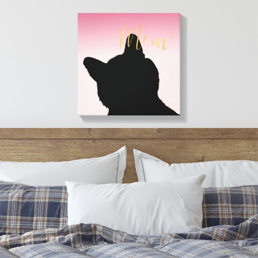 Gold Meow Kat Canvas Afdruk (Insitu (Slaapkamer))