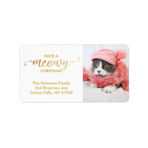Gold MEOWY Personal Cat Photo Pet Holiday Etiket