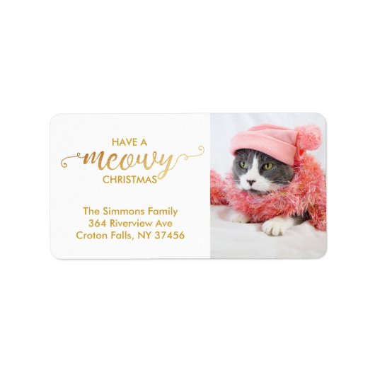 Gold MEOWY Personal Cat Photo Pet Holiday Etiket (Voorkant)