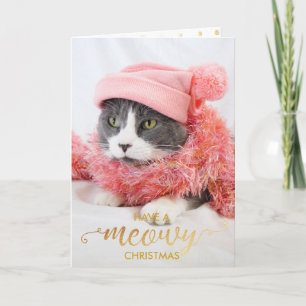 Gold MEOWY Personal Cat Photo Pet Holiday Feestdagen Kaart