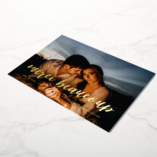 Gold Merci Beaucoup Hartelijk dank Folie Uitnodiging (Gedraaid)