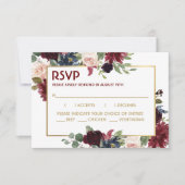 Gold Merlot Blue Floral Wedding Response Kaart (Voorkant)