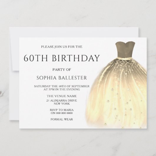 Gold Mermaid Dress 60 & Fabulous 60th Birthday Kaart (Achterkant)