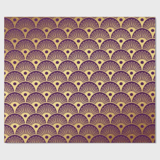 Gold Mermaid Plum Paarse Plum Scales Art Deco Shel Cadeaupapier (Vlak)