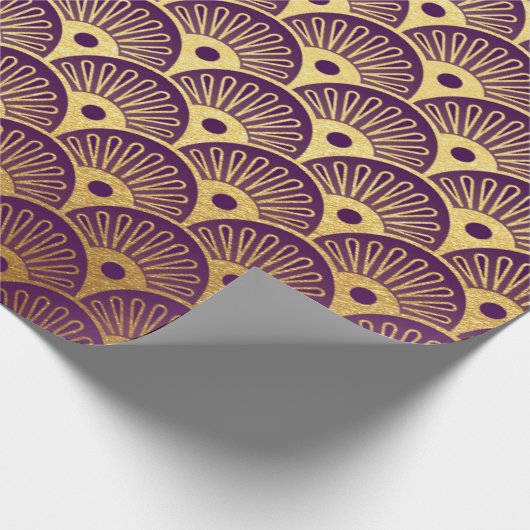 Gold Mermaid Plum Paarse Plum Scales Art Deco Shel Cadeaupapier (Hoek)