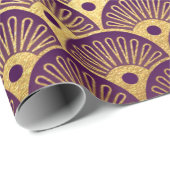 Gold Mermaid Plum Paarse Plum Scales Art Deco Shel Cadeaupapier (Rol Hoek)