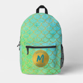 Gold Mermaid Scales Blauwgroen Glitter Pattern Mon Bedrukte Rugzak (Voorkant)