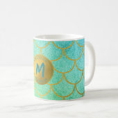 Gold Mermaid Scales Blauwgroen Glitter Pattern Mon Koffiemok (Voorkant rechts)