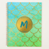Gold Mermaid Scales Blauwgroen Glitter Pattern Mon Planner (Voorkant)