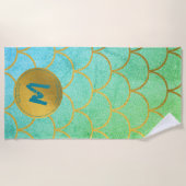 Gold Mermaid Scales Blauwgroen Glitter Pattern Mon Strandlaken (Voorkant)
