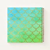 Gold Mermaid Scales Blauwgroen Glitter Sketchbook Notitieboek (Achterkant)