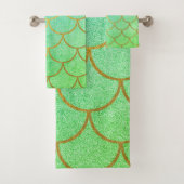 Gold Mermaid Scales Blauwgroen Turquoise Glitter Bad Handdoek (Insitu)