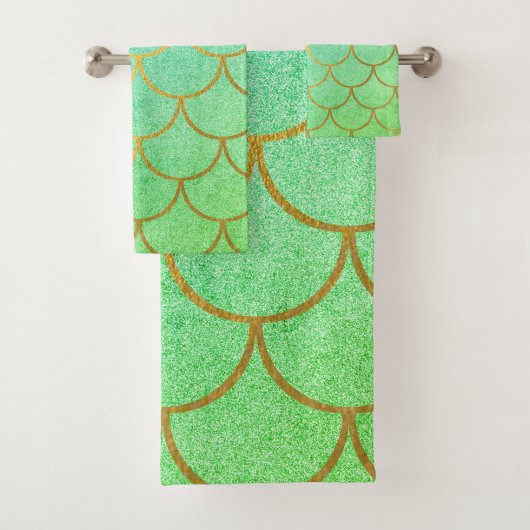 Gold Mermaid Scales Blauwgroen Turquoise Glitter Bad Handdoek (Insitu)