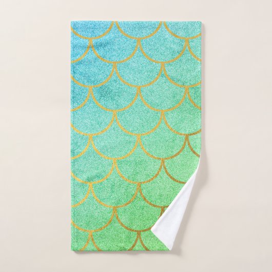 Gold Mermaid Scales Blauwgroen Turquoise Glitter Bad Handdoek (Handdoek)