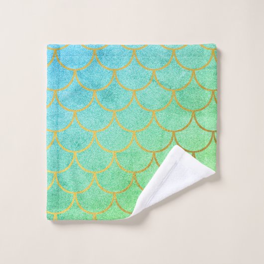 Gold Mermaid Scales Blauwgroen Turquoise Glitter Bad Handdoek (Wasdoekje)