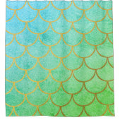 Gold Mermaid Scales Blauwgroen Turquoise Glitter Douchegordijn (Voorkant)