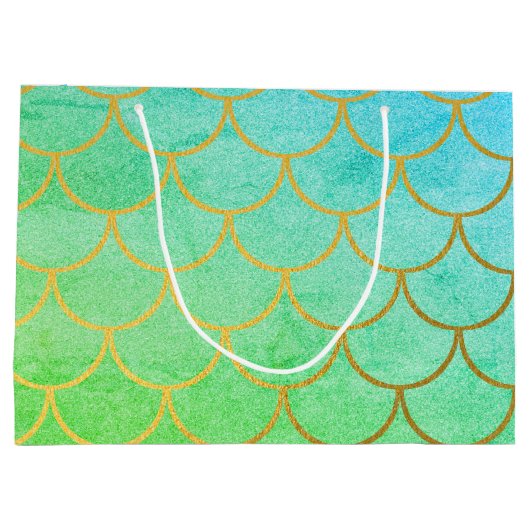 Gold Mermaid Scales Blauwgroen Turquoise Glitter Groot Cadeauzakje (Achterkant)