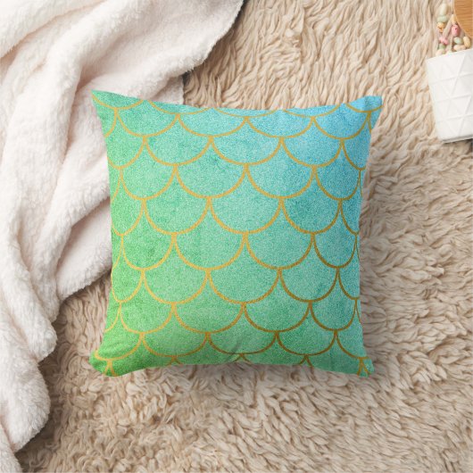 Gold Mermaid Scales Blauwgroen Turquoise Glitter Kussen (Deken)