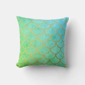 Gold Mermaid Scales Blauwgroen Turquoise Glitter Kussen (Voorkant)