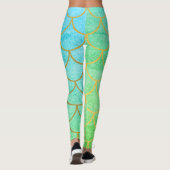 Gold Mermaid Scales Blauwgroen Turquoise Glitter Leggings (Achterkant)