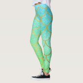 Gold Mermaid Scales Blauwgroen Turquoise Glitter Leggings (Links)