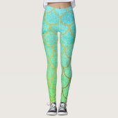 Gold Mermaid Scales Blauwgroen Turquoise Glitter Leggings (Voorkant)
