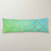 Gold Mermaid Scales Blauwgroen Turquoise Glitter Lichaamskussen (Achterkant)