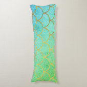 Gold Mermaid Scales Blauwgroen Turquoise Glitter Lichaamskussen (Voorkant Verticaal)