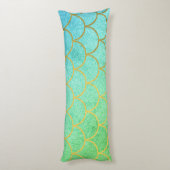 Gold Mermaid Scales Blauwgroen Turquoise Glitter Lichaamskussen (Achterkant (Verticaal))